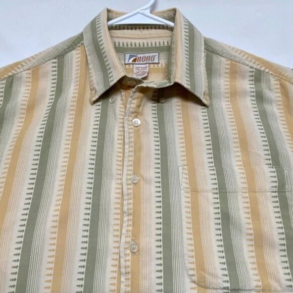 Road Casual Button Down Shirt Men's Large Camp Shirt Resort Pale Green Yellow - Picture 7 of 7